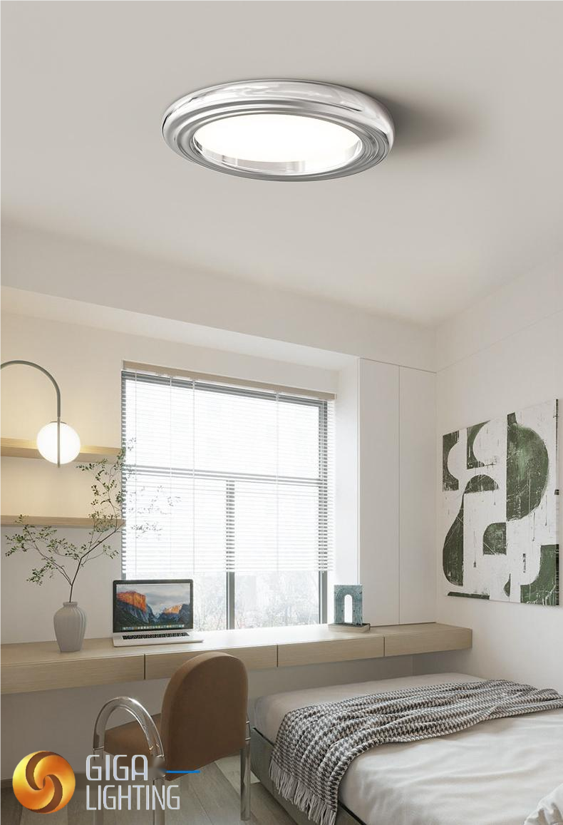 Lámpara de dormitorio Bauhaus, diseño Premium Sense, estudio plateado, sala de estar, protección ocular de espectro completo, luces de techo LED redondas