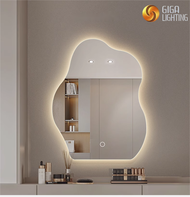 Espejos de baño en forma de CE Espejo inteligente iluminado con luces Espejo de nube creativo Montaje en pared para baño Espejo de maquillaje brillante irregular