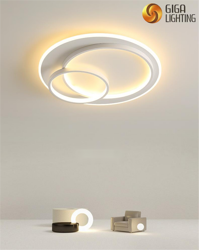 Lámpara de techo LED con base metálica de doble círculo nórdico CE con anillos de luz 