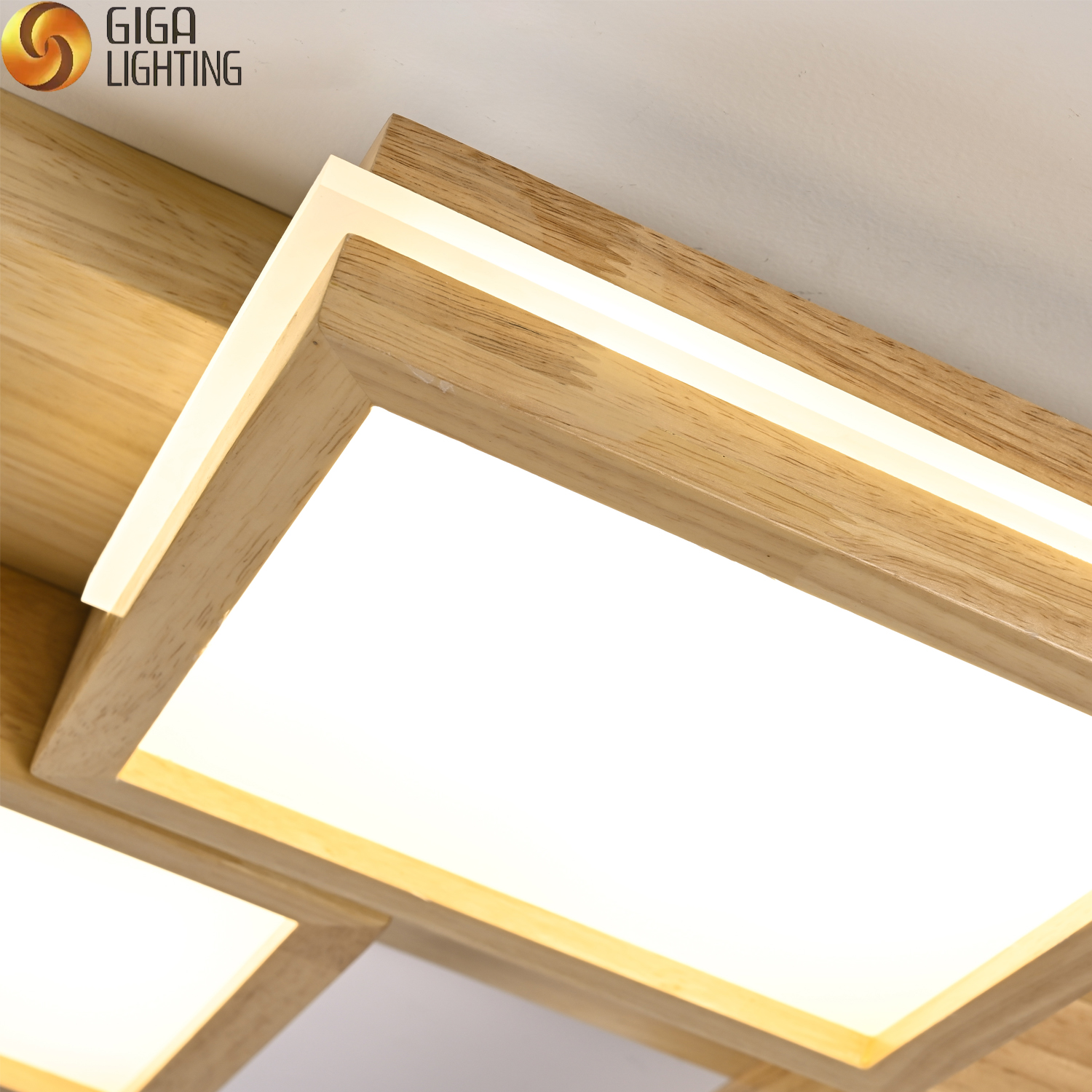 Lámpara de techo de madera LED cuadrada decorativa contemporánea