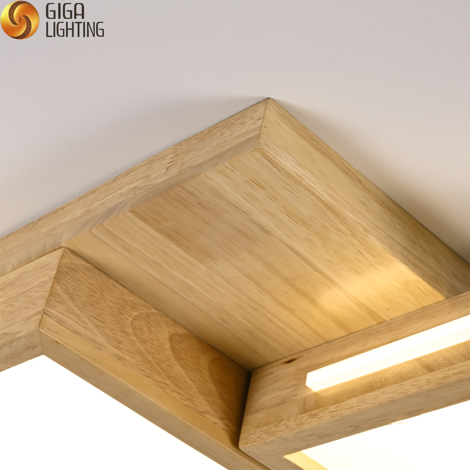 Lámpara de techo de madera LED cuadrada decorativa contemporánea