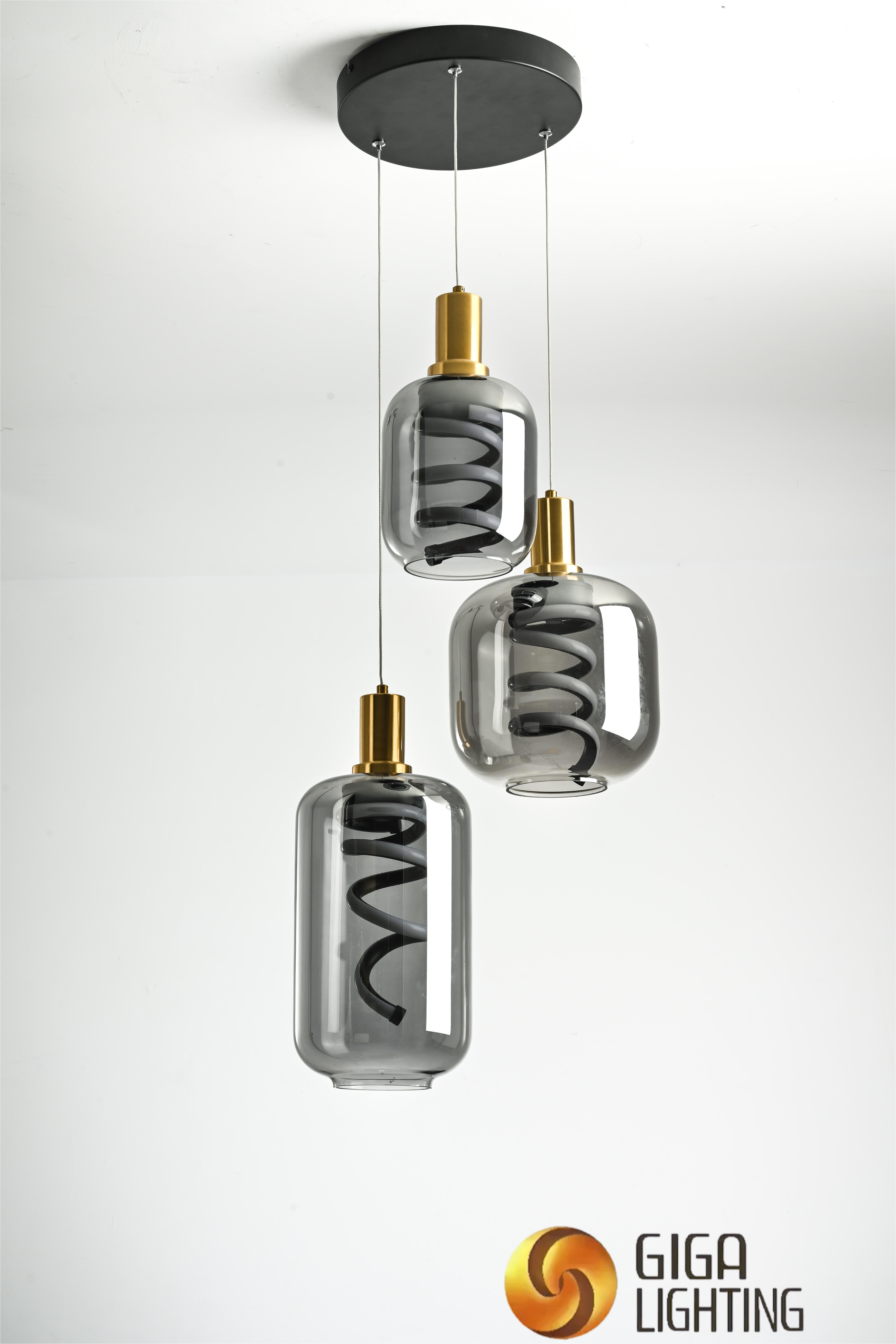 Nuevo diseño Original de cristal ahumado con brazos de aluminio lámpara colgante led candelabro Deco 