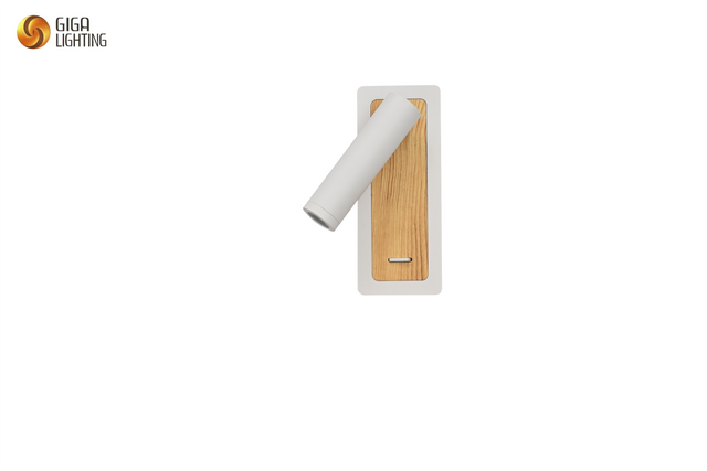 Lámpara de pared LED de hierro moderna para mesita de noche, luz de punto, interruptor de cuchillo para dormitorio con base de lluvia de madera