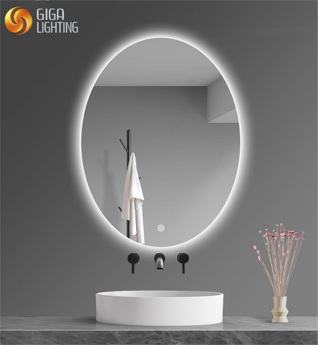 ETL Baño Pantalla Táctil Inteligente Espejo Luminoso Sin Marco Oval Led Espejo Impermeable Espejo Antiniebla Baño Montado En La Pared Espejo De Maquillaje Colgante