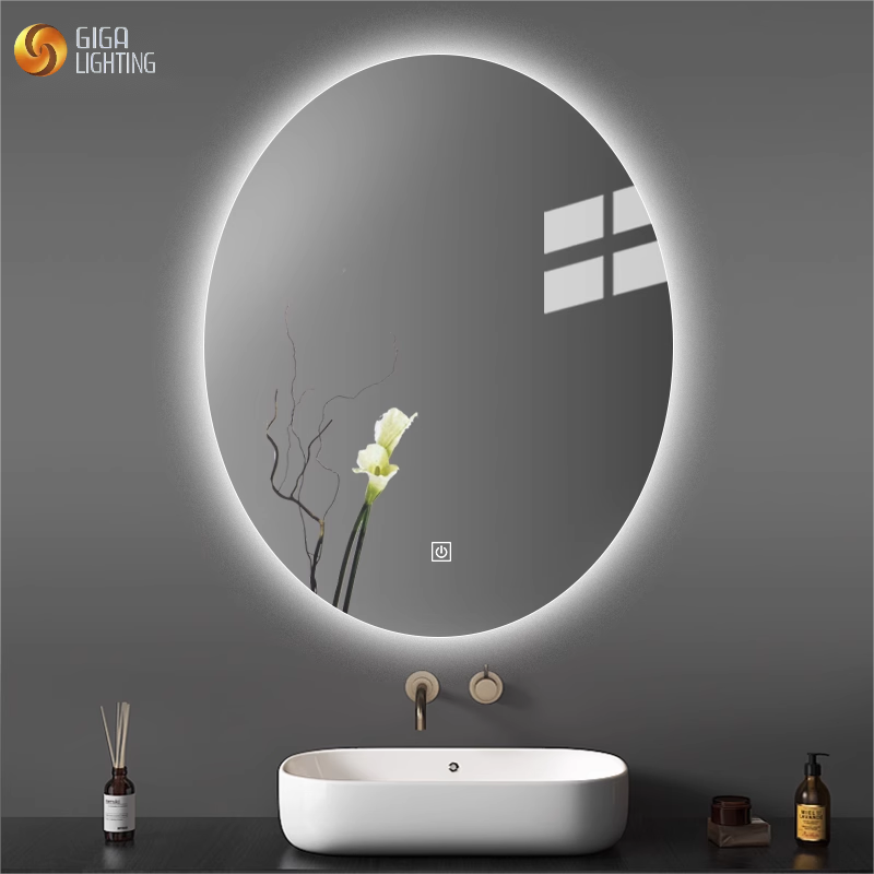 ETL Baño Pantalla Táctil Inteligente Espejo Luminoso Sin Marco Oval Led Espejo Impermeable Espejo Antiniebla Baño Montado En La Pared Espejo De Maquillaje Colgante