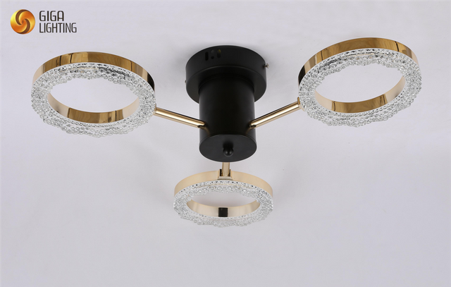 3 luces CE TUV LED lámpara de techo decorativa diseño en forma de anillo de aluminio brazos de oro rosa iluminación de tira LED integrada