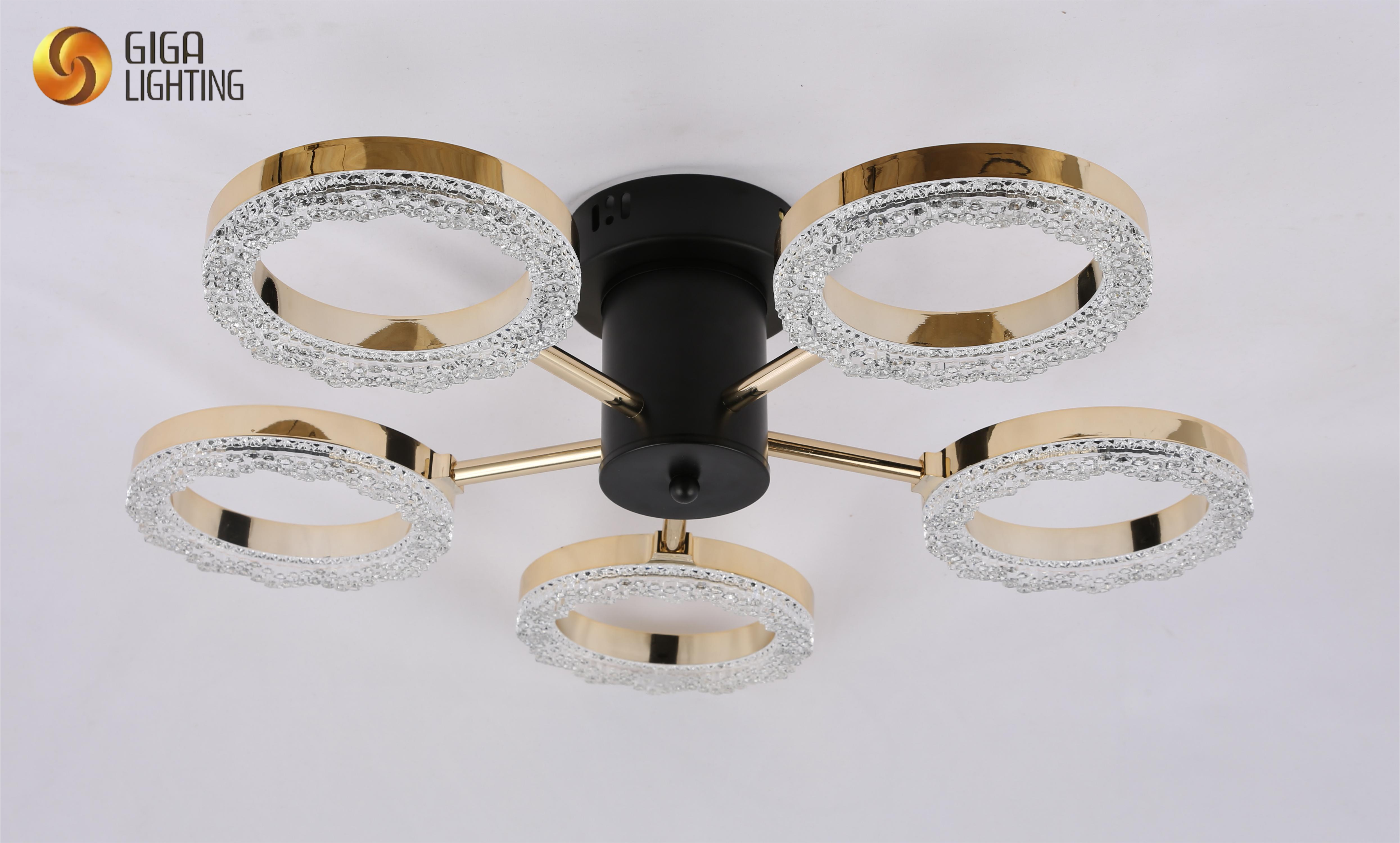 3 luces CE TUV LED lámpara de techo decorativa diseño en forma de anillo de aluminio brazos de oro rosa iluminación de tira LED integrada